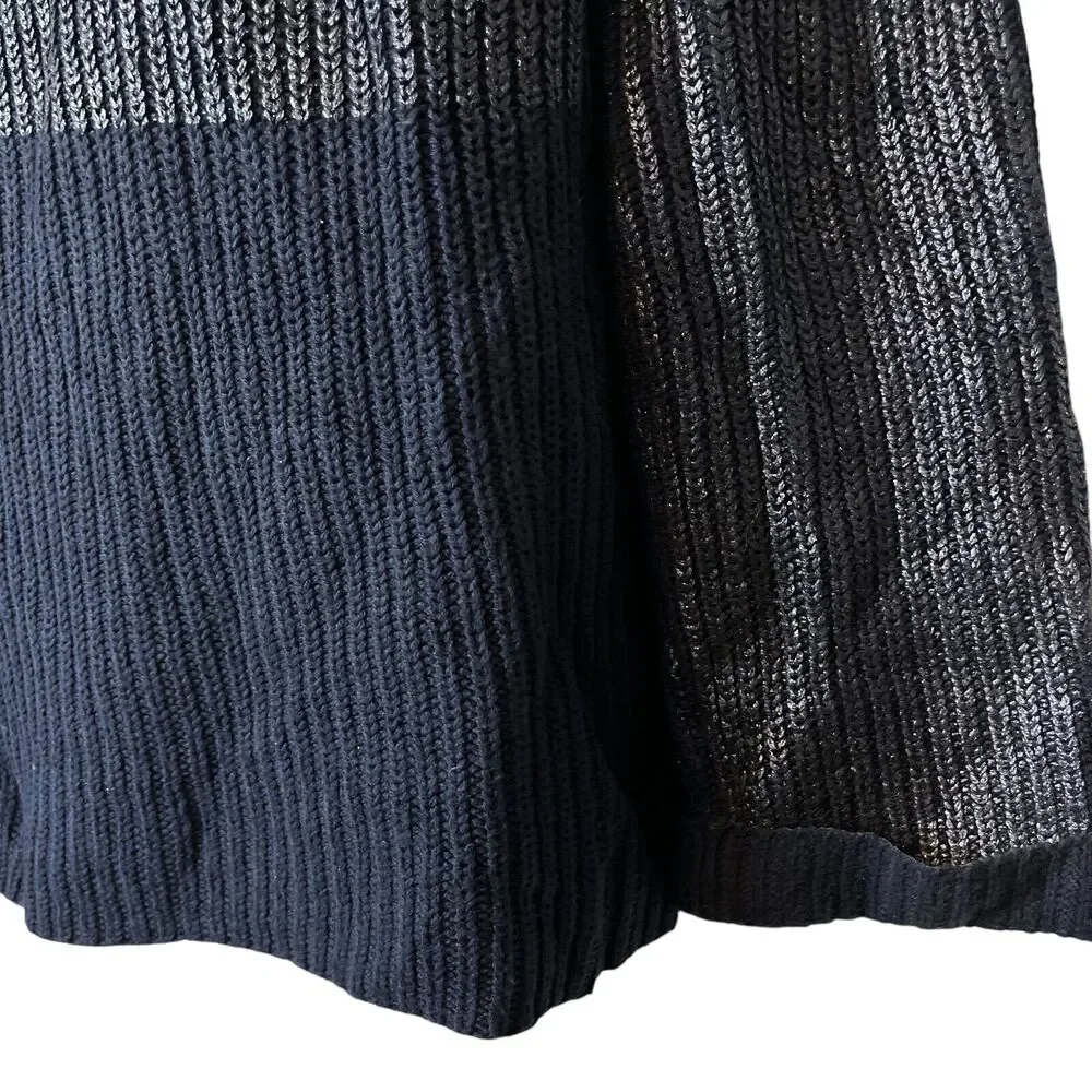 Chicos Womens Cotton Blend Navy Metallic Long Sleeve Chunky Knit Sweater 2 L